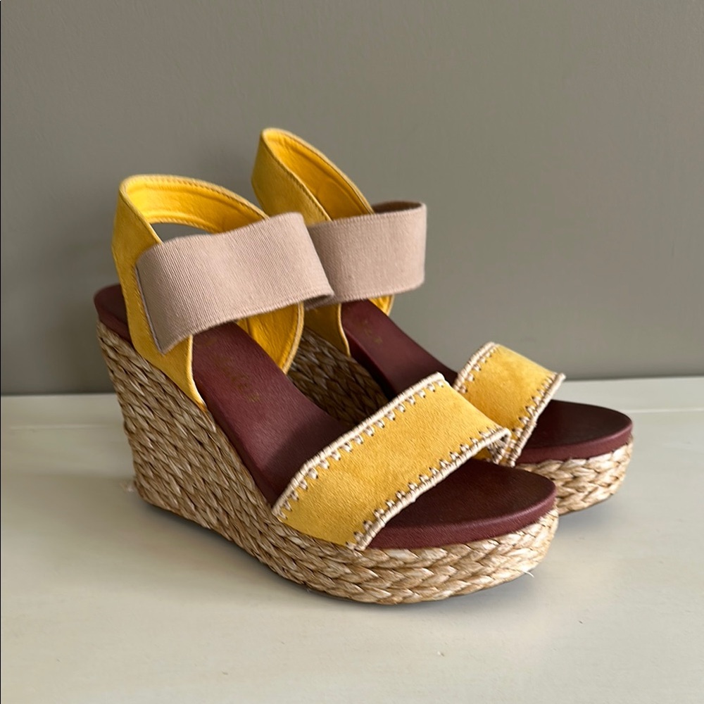 Altar'd State Yellow and Tan Espadrille Wedges